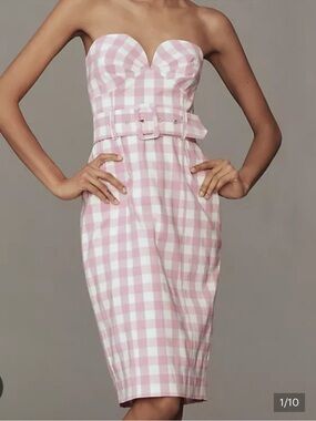 🎀 Anthropologie Pin Up Maeve Sweetheart Strapless Gingham Strapless Dress XL